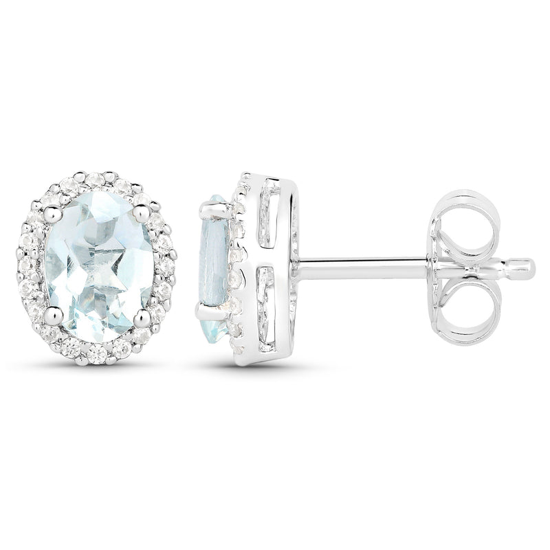 1.50 Carat Genuine Aquamarine and White Zircon .925 Sterling Silver Earrings