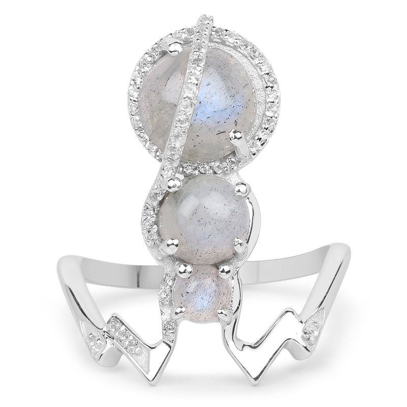 2.79 Carat Genuine Labradorite And White Topaz .925 Sterling Silver Ring