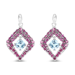 5.70 Carat Genuine Blue Topaz & Rhodolite .925 Sterling Silver Earrings