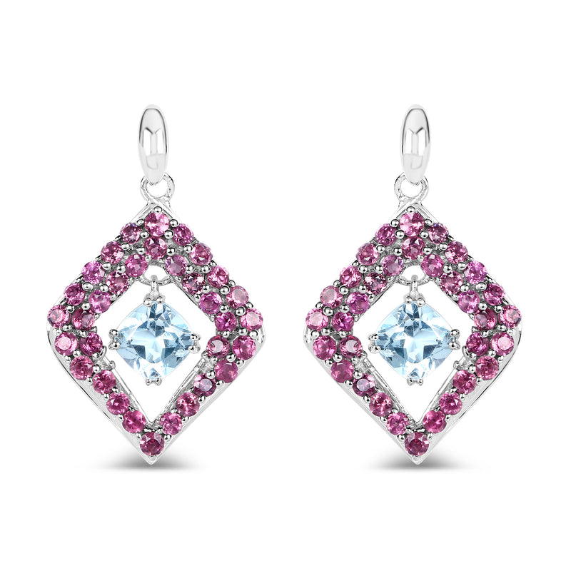 5.70 Carat Genuine Blue Topaz & Rhodolite .925 Sterling Silver Earrings