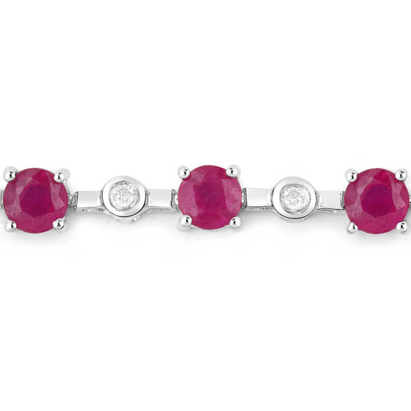 4.88 Carat Genuine Ruby and White Diamond 14K White Gold Bracelet