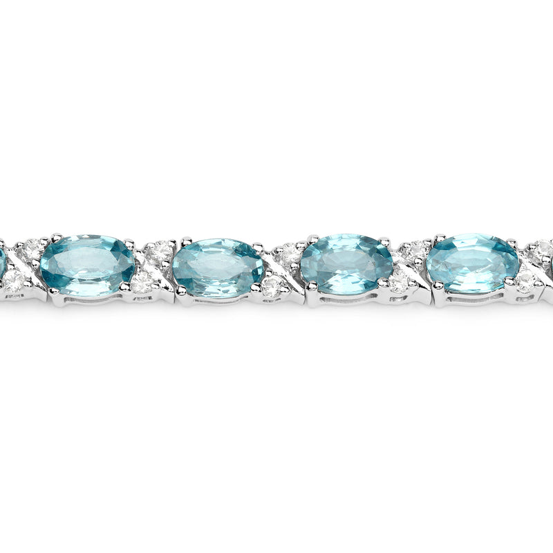 12.43 Carat Genuine Blue Zircon and White Topaz .925 Sterling Silver Bracelet