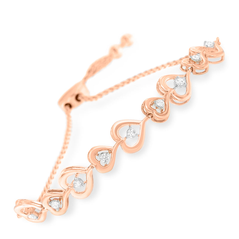 Rose Plated Sterling Silver Diamond Heart-Linked Bolo Bracelet (0.30 cttw, H-I Color, I2-I3 Clarity)