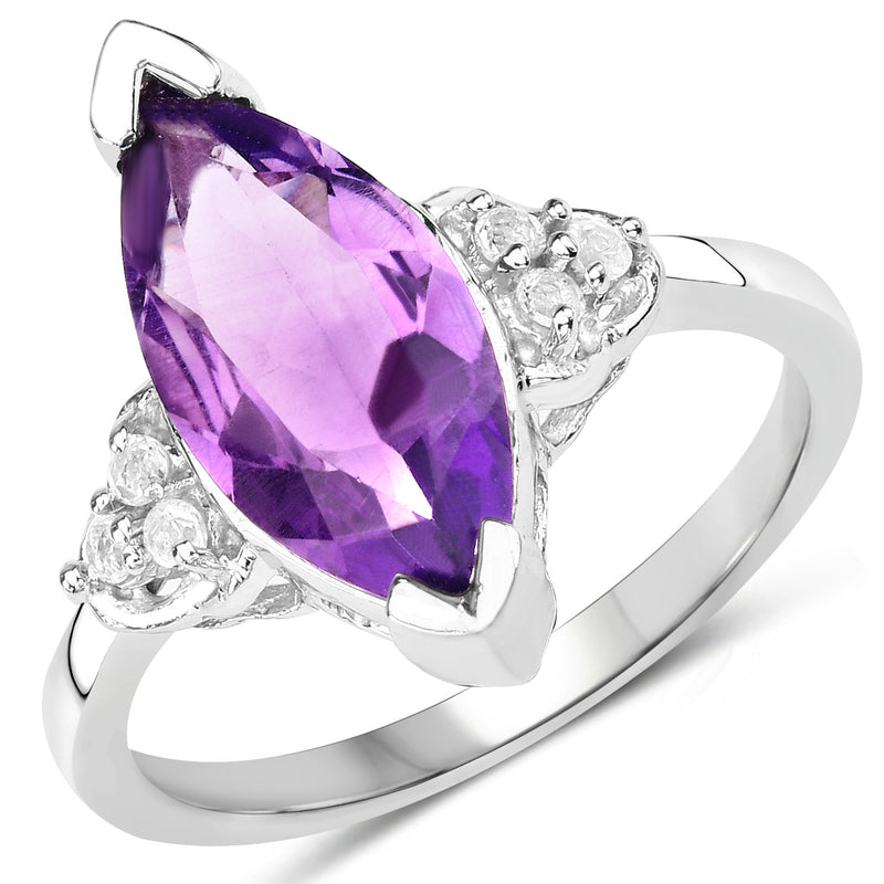 2.66 Carat Genuine Amethyst and White Topaz .925 Sterling Silver Ring