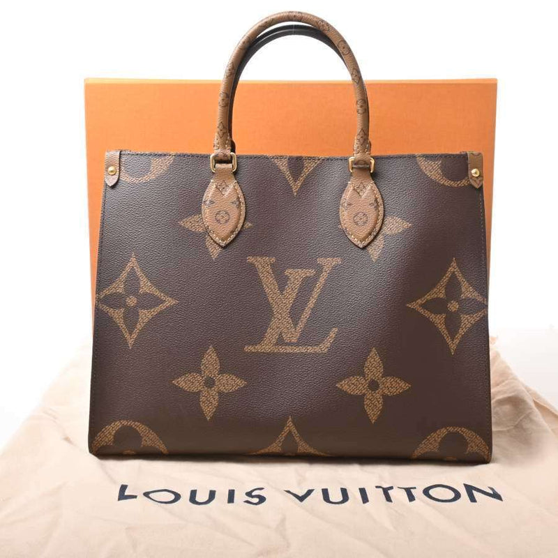 LOUIS VUITTON Monogram Reverse Giant on the Go MM Tote Bag Brown PVC Leather