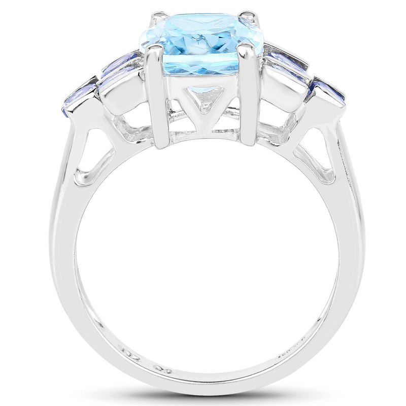 4.10 Carat Genuine Blue Topaz and Tanzanite .925 Sterling Silver Ring