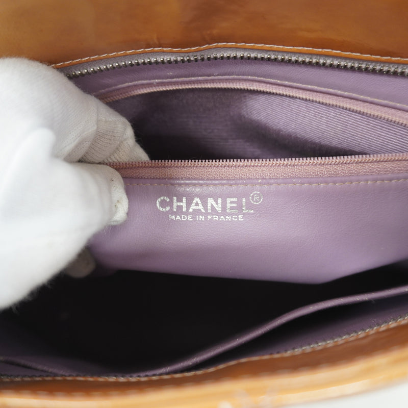 Auth Chanel Reprint Tote Womens Patent Leather HandbagTote Bag Purple