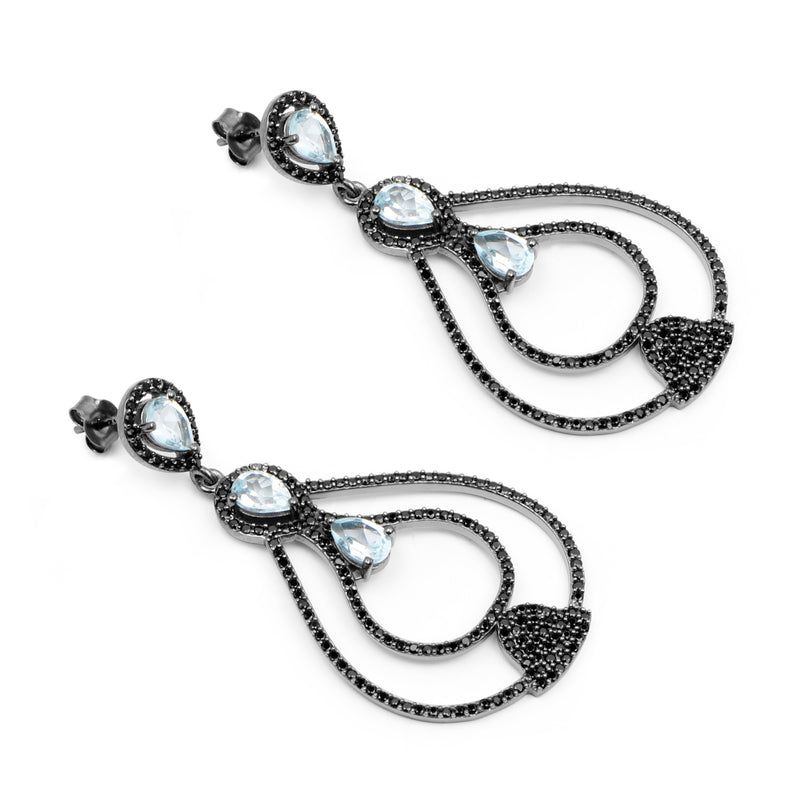 8.81 Carat Genuine Blue Topaz and Black Spinel .925 Sterling Silver Earrings