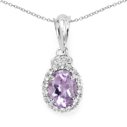 2.02 Carat Genuine Amethyst and White Topaz .925 Sterling Silver Pendant