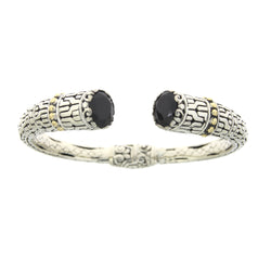 Genuine Onyx Bangle Bracelet Sterling Silver 18KT Gold