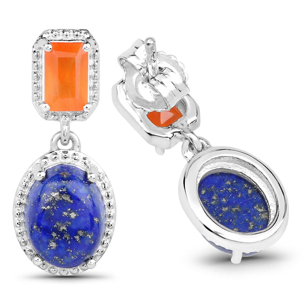 5.22 Carat Genuine Carnelian and Lapis .925 Sterling Silver Earrings