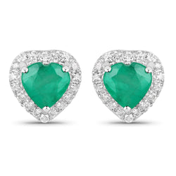 1.03 Carat Genuine Zambian Emerald and White Diamond 14K White Gold Earrings