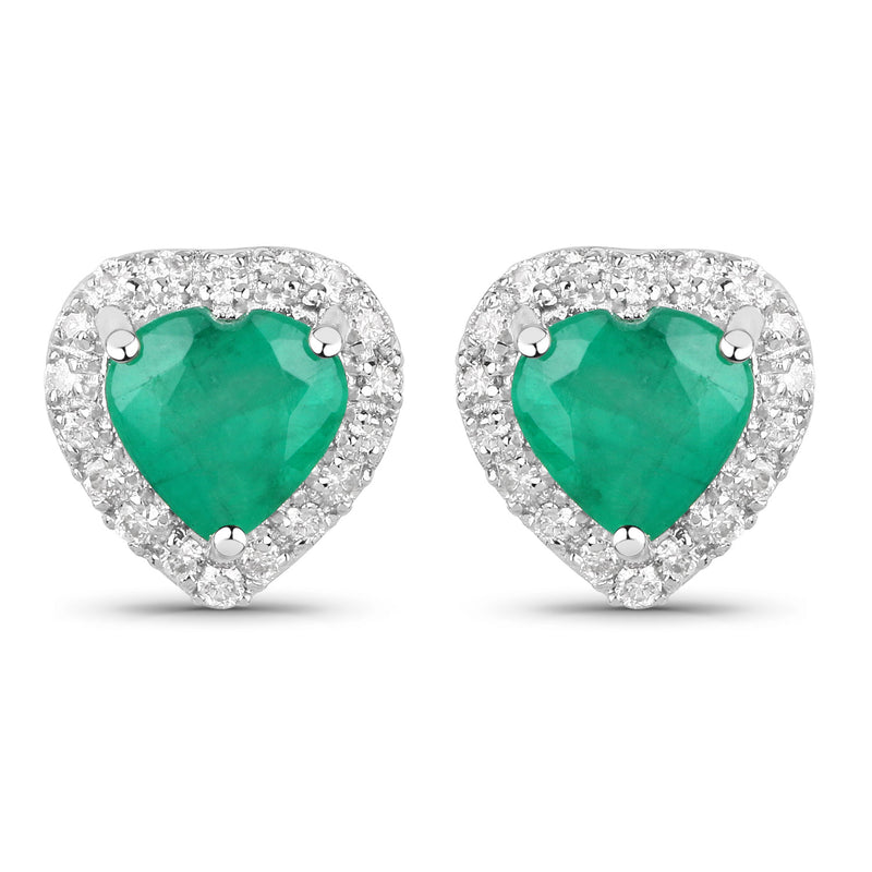 1.03 Carat Genuine Zambian Emerald and White Diamond 14K White Gold Earrings