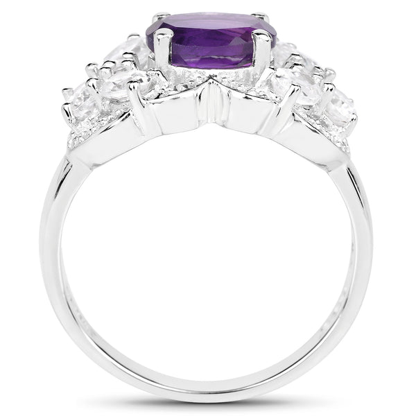 2.75 Carat Genuine Amethyst and White Zircon .925 Sterling Silver Ring