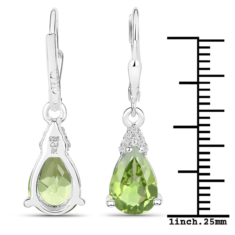 2.80 Carat Genuine Peridot and White Zircon .925 Sterling Silver Earrings