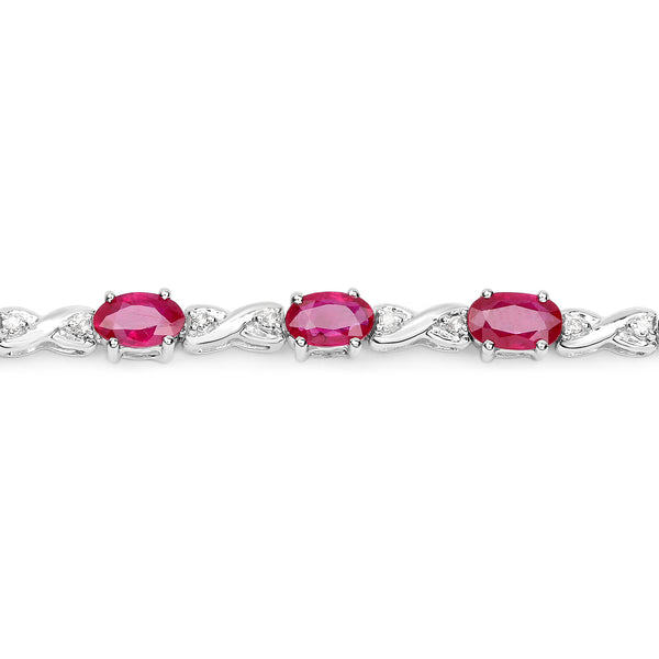 4.46 Carat Genuine Ruby and White Diamond 14K White Gold Bracelet