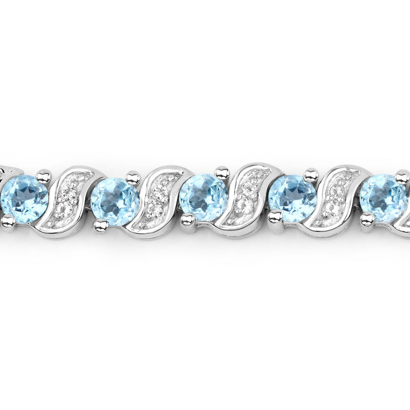 1.16 Carat Genuine Swiss Blue Topaz and White Topaz .925 Sterling Silver Bracelet