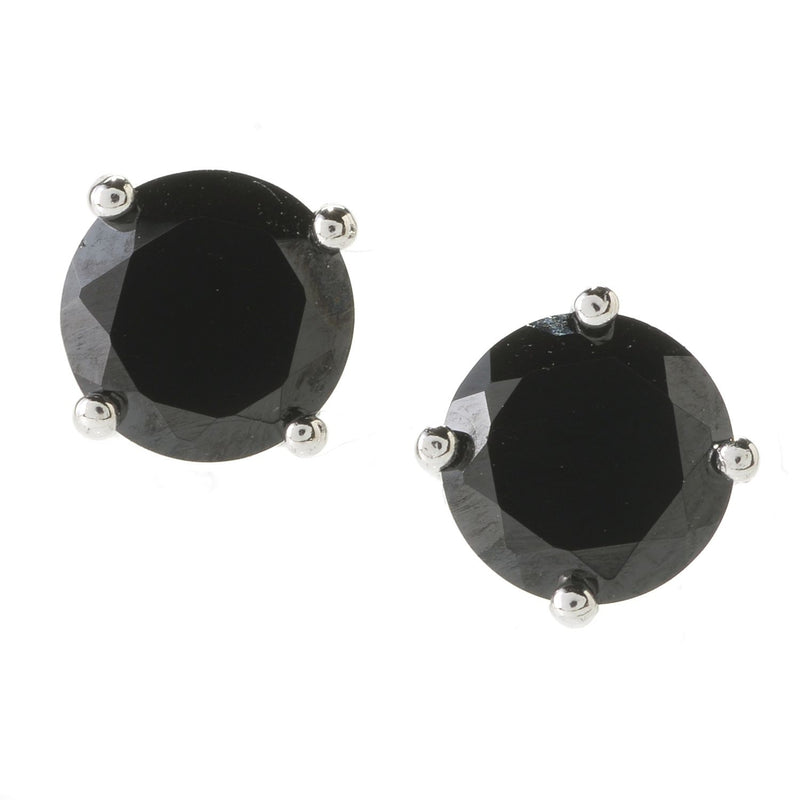 925 Sterling Silver Women  Stud Earring Black Spinel Round