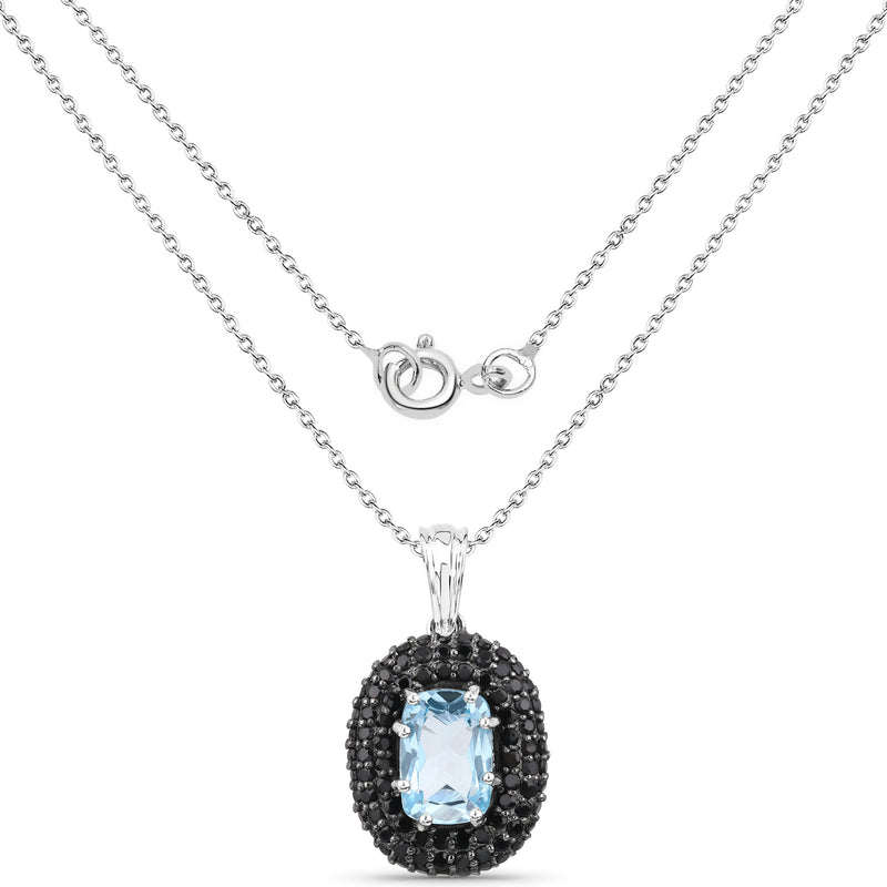 6.70 Carat Genuine Blue Topaz and Black Spinel .925 Sterling Silver Pendant