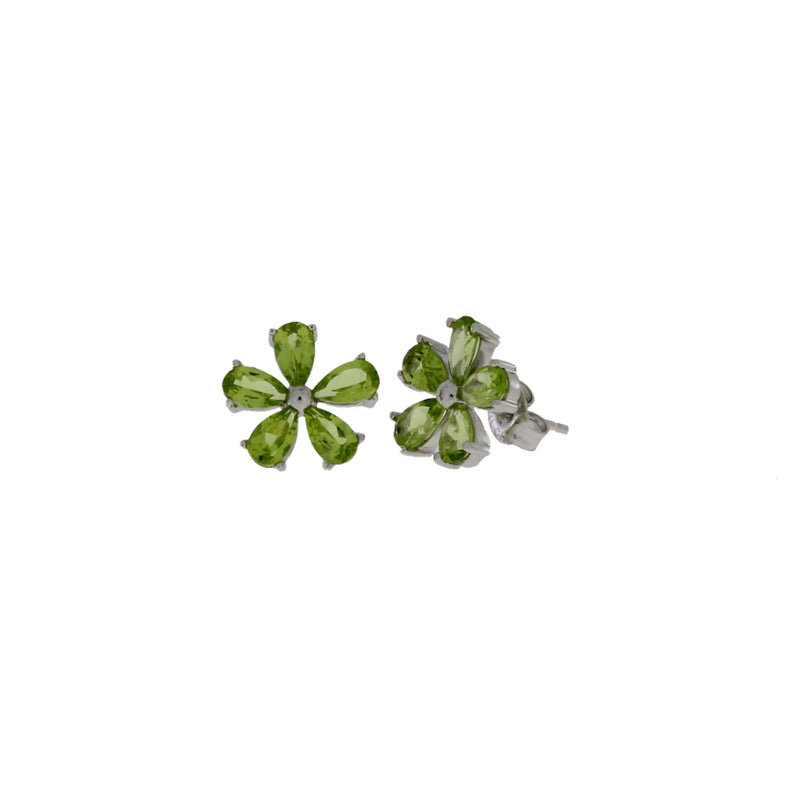 Natural 2.50ct Peridot Flower Earrings Sterling Silver