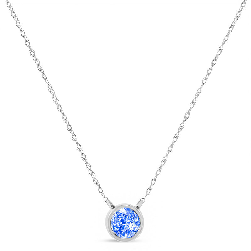 .925 Sterling Silver 1/10 Carat Blue Diamond Suspended Bezel-Set Solitaire 16"-18" Adjustable Pendant Necklace (Color Enhanced, I1-I2 Clarity)
