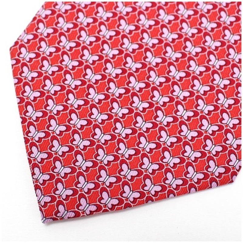 Salvatore Ferragamo Silk Tie Red Butterfly Pattern Mens