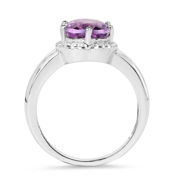 2.37 Carat Genuine Amethyst & White Topaz .925 Sterling Silver Ring
