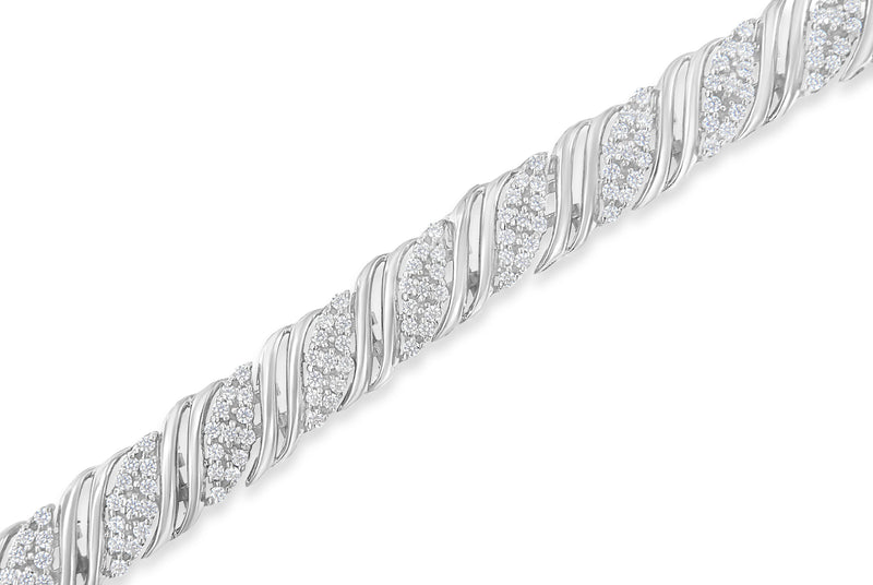 .925 Sterling Silver 2.0 cttw Diamond Double Wrap S Curve Link Bracelet (I-J Color, I3 Clarity) -7.25"