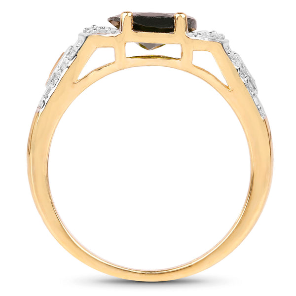 18K Yellow Gold Plated 2.79 Carat Genuine Chrome Diopside & White Topaz .925 Sterling Silver Ring