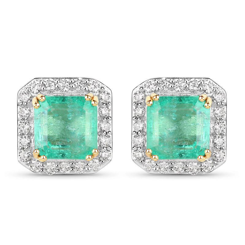 2.24 Carat Genuine Colombian Emerald and White Diamond 14K Yellow Gold Earrings