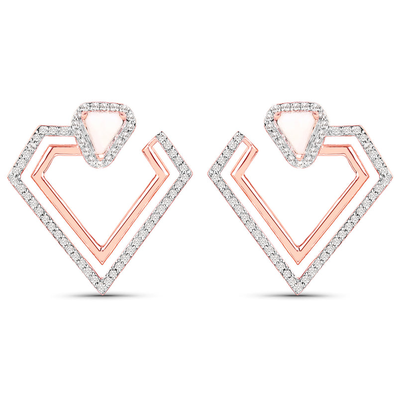 14K Rose Gold Plated 2.36 Carat Genuine Pink Opal and White Topaz .925 Sterling Silver Earrings