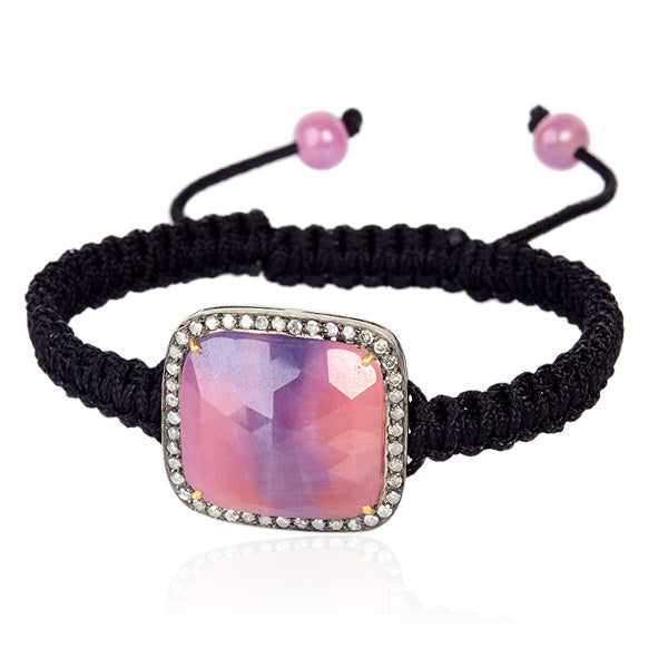 925 Sterling Silver Sapphire Diamond Macrame Bracelet Gold Jewelry