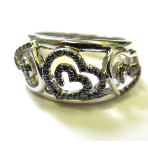 VINTAGE LOOK Natural Diamond Pave Heart Shape Band Ring 925 Sterling Silver