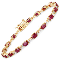 5.38 Carat Genuine Ruby and White Diamond 14K Yellow Gold Bracelet