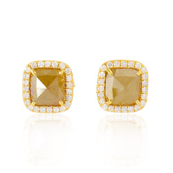 Diamond 18k Solid Gold Square Shape Stud Earrings Party Wear Jewelry