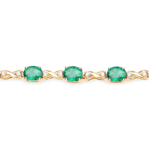 5.09 Carat Genuine Zambian Emerald and White Diamond 14K Yellow Gold Bracelet