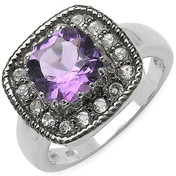 2.53 Carat Genuine Amethyst & Tanzanite .925 Sterling Silver Ring