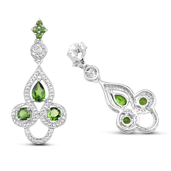 2.28 Carat Genuine Chrome Diopside and White Topaz .925 Sterling Silver Earrings