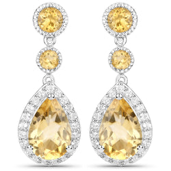 7.06 Carat Genuine Citrine and White Topaz .925 Sterling Silver Earrings