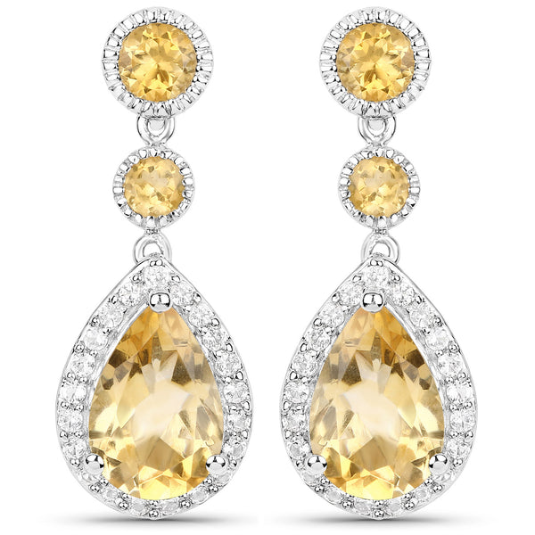 7.06 Carat Genuine Citrine and White Topaz .925 Sterling Silver Earrings