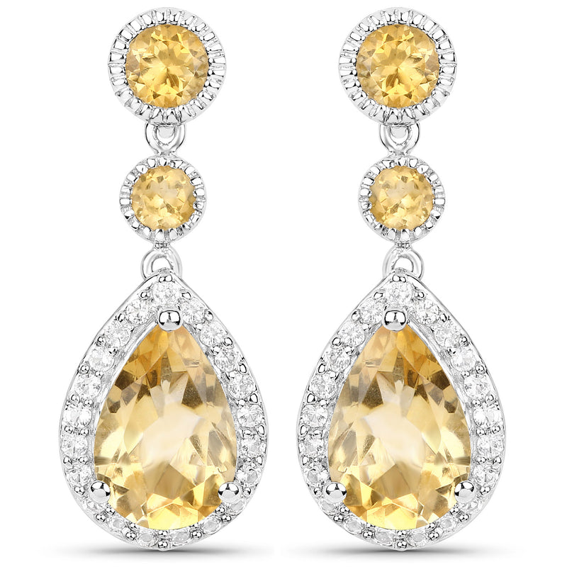 7.06 Carat Genuine Citrine and White Topaz .925 Sterling Silver Earrings