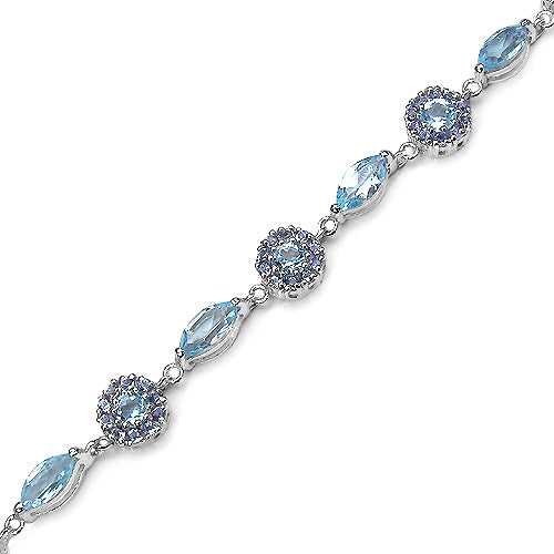 8.50 Carat Genuine Blue Topaz & Tanzanite .925 Sterling Silver Bracelet