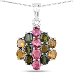 4.34 Carat Genuine Pink Tourmaline, Green Tourmaline & Brown Tourmaline .925 Sterling Silver Pendant