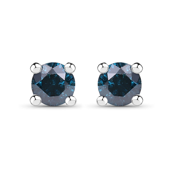 0.21 Carat Genuine Blue Diamond .925 Sterling Silver Earrings