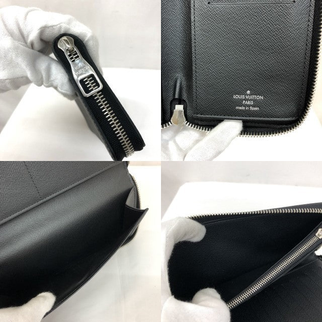 LOUIS VUITTON Louis Vuitton Long Wallet M30503 Zippy Vertical Noir Taiga LV Round Leather Mens