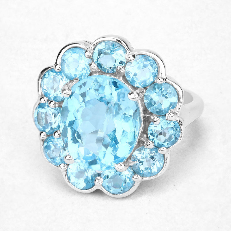 8.77 Carat Genuine Swiss Blue Topaz .925 Sterling Silver Ring