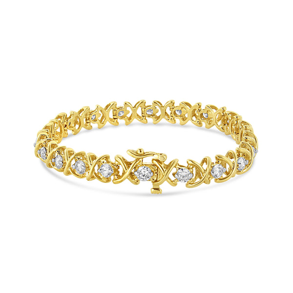 14K Yellow Gold 4.0 Cttw "X"-Link Round-Cut Diamond Bracelet (I-J Color, SI2-I1 Clarity) - Size 7.25