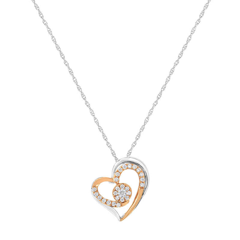 10k Rose and White Gold Plated Sterling Silver 3/8 cttw Lab Grown Diamond Heart Pendant Necklace (F-G Color, VS2-SI1 Clarity)