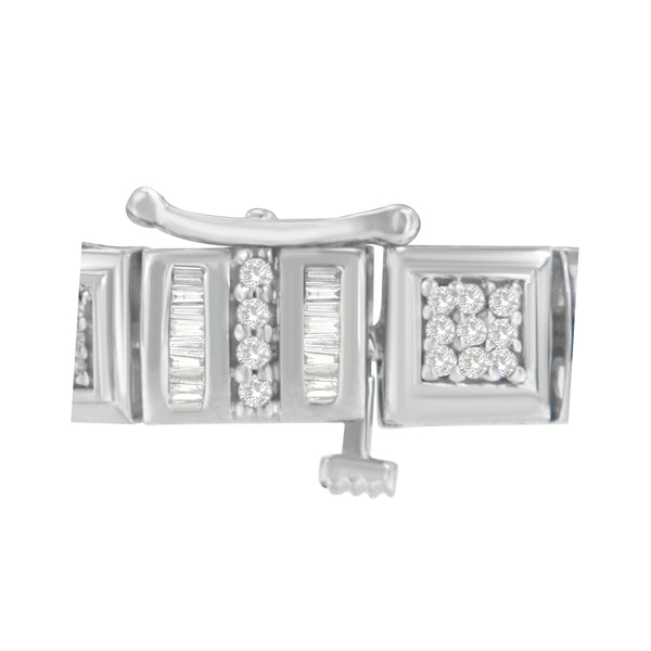 10K White Gold Round and Baguette Cut Diamond Bracelet (2.00 cttw, H-I Color, I2-I3 Clarity)