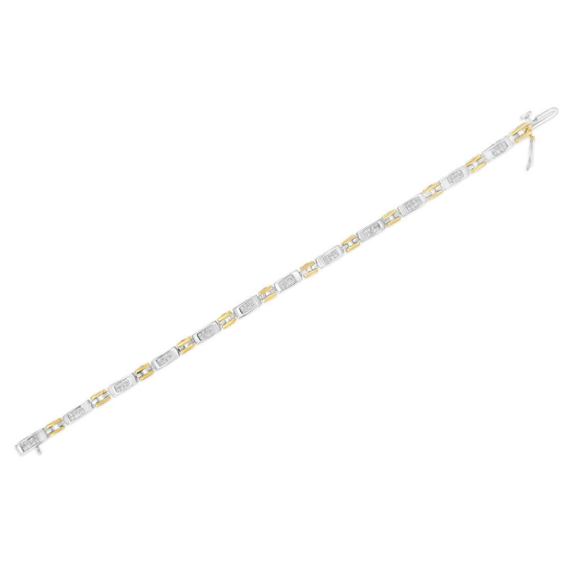 10K Two-Tone Gold Princess Cut Diamond Geo Link Bracelet (1.00 cttw, H-I Color, SI1-SI2 Clarity)